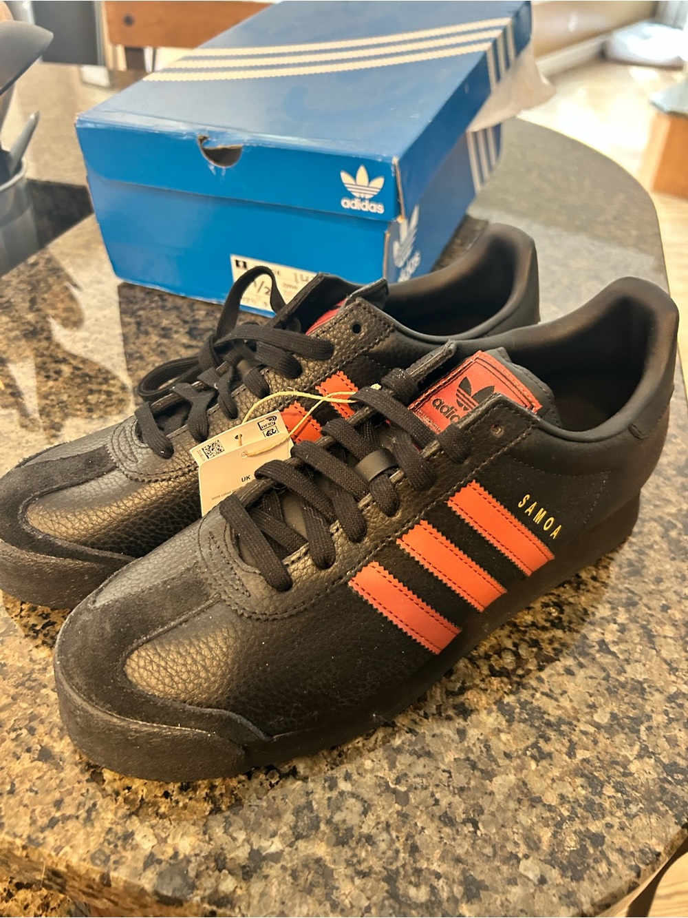 adidas Samoa Black Sneakers with Red Stripes